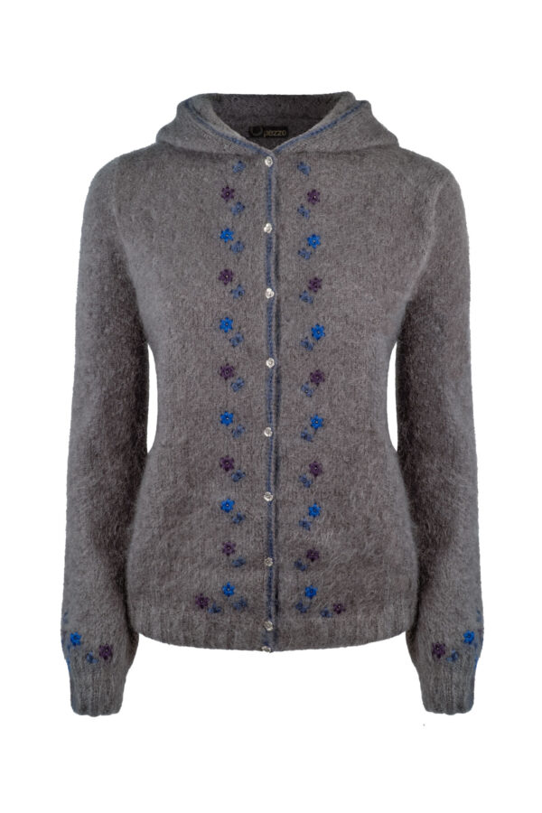Damenjacke handgestrickt mit Kapuze aus Mohair/Seide - Art.Nr. MS-0177